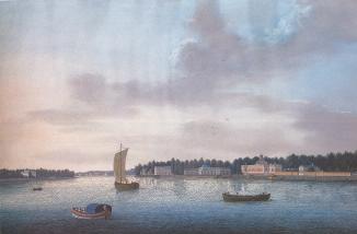 View of Malaya Nevka Embankment on Kamenny Island near St.Petersburg. By I. V. G. Bart. 1810s.