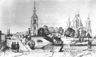 View of the  St.Nicholas Naval Cathedral. Lithograph of A.Durand drawing. 1839.