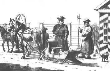 "Извозчик и будочник". Литография. 1820-е гг.