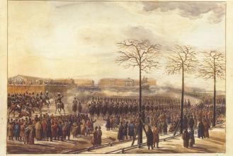 December 14, 1825 on Senate Square. Watercolour by K.I.Kollmann. 1820s.
