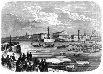 Ceremony of the Inauguration of the Navigation Season on the Neva river. Engraving, 1880s.