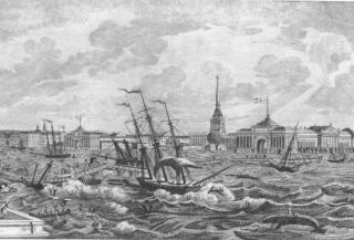 St. Petersburg Flood on November 7, 1824. Engraving. 1820s.