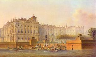 Вид пристани около Зимнего дворца. Литография В.Садовникова. 1840