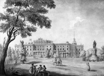 View of the Mikhailovsky Palace from the Field of Mars. Drawing by G.Quarenghi. The early 19th century.