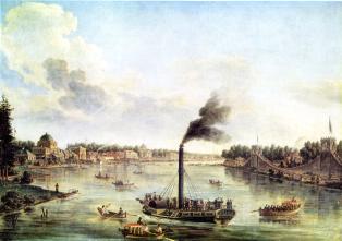 View of St.Petersburg Islands and the Neva River with one of the First Russian Steamers. By T.A.Vasilyev . 1820.