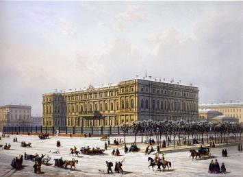 Nikolaevsky Palace. Lithograph by J.Jacotte and C.K.Bachelier from the drawing by I.I.Charlemagne. The mid-19th century.
