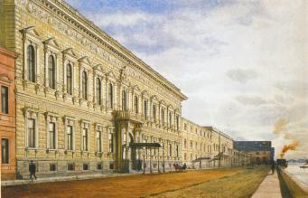 Palace of Baron А. L. Stieglitz at the Angliiskaya Embankment. Watercolour by Albert N. Benois. Late 19th century.