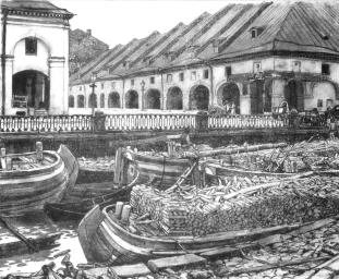 Е. Е. Лансере. "Старый Никольский рынок (Барки)". Акварель. 1901.