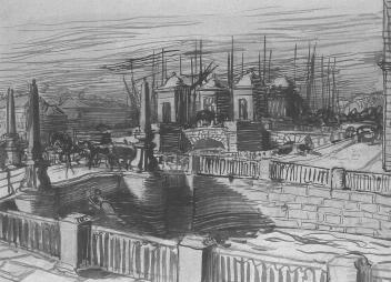 Е.Е.Лансере. Калинкин мост. Акварель. 1902