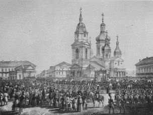 View of the Mournful Procession on March 6, 1826 in St. Petersburg. Lithograph by K.P.Beggrow. After 1826.