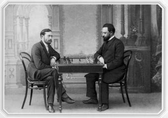 Chess Match between М.I.Chigorin and Z.Tarash in St. Petersburg Chess Club. Photo by D.S.Zdobnov. April 8, 1893.