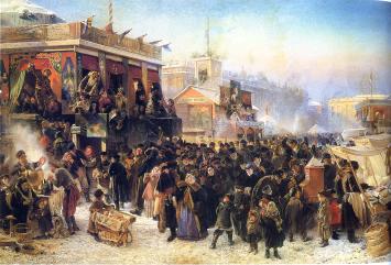 К.Е.Маковский. Народное гуляние во время Масленицы на Адмиралтейской площади в Петербурге. 1869