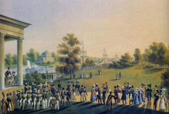 Promenade on the Krestovsky Island. Drawing by M.N.Vorobyev. The late 1810s.