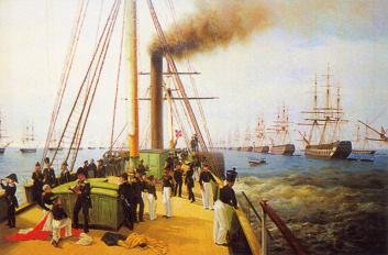 "Высочайший смотр кораблей Балтийского флота в 1848 году". Худ. А. П. Боголюбов. 1850-60.