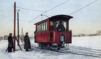 Tram Line on the Frozen Neva River. Photo, the early 1900s.