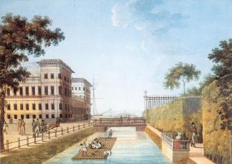View of Lebyazhya Canal and a Part of the Summer Garden. Watercolour, author unknown. 1820s.