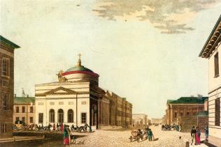 Скорбященская церковь на Шаплерной улице. Гравюра Р.Курятникова. 1830-е