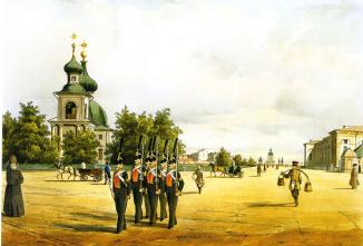 Holy Trinity Church on Peterburgskaya Side. .Lithograph by F.-V.Perrott. 1840s.