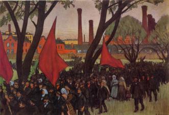May Manifestation at Putilovsky Plant. By B.M.Kustodiev. 1906.