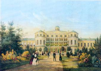 Znamenensky Palace near Peterhof. Lithograph by K.K.Schultz from the original of I.I.Meyer. 1845.