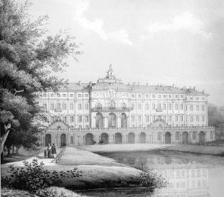 Konstantinovsky Palace. Lithograph by K.K.Schultz from the original by I.I.Meyer. 2nd half of the 19th century.