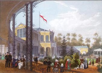 Vauxhall in Pavlovsk. Lithograph by K.K.Schultz from the original by I.I.Meyer. 1845.