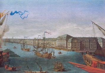 М.И.Махаев. Проспект вверх по Неве реке от Адмиралтейства и Академии Наук к востоку. 1753. Фрагмент