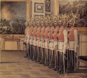 Guard of the Cavalry Life Guards Regiment in the Winter Palace. Watercolour by E.P.Hau. 1866.