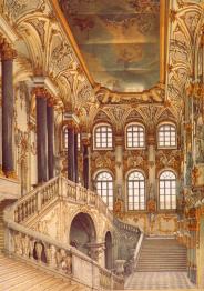 Jordanian Staircase of the Winter Palace. Watercolour by K.A.Ukhtomsky. 1860s.