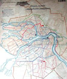 Схема распределения воды по городской сети для проектируемого Ладожского водопровода (1912)