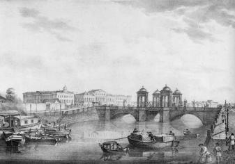 "Обуховский мост". Литография К. П. Беггрова. 1822.