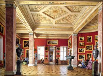 Hermitage. The Hall Faturing Dutch and Flemish Painting Schools. Watercolour by L. Premazzi. 1860.
