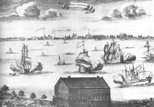 "Панорама Санкт-Петербурга". Гравюра П. Пикарта. 1704.