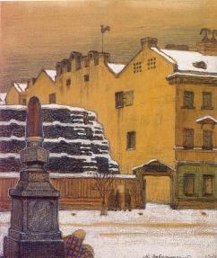 "В Ротах". Акварель М. В. Добужинского. 1904.