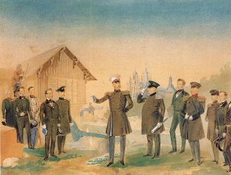 Николай I на работах в Петергофе. Акварель М.А.Зичи. 1858