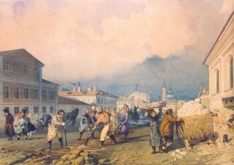 Spring in Kolomna. Drawing by N.D.Ulyanov. 1840s.