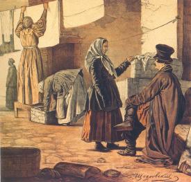 "Прачка". Литография И. С. Бондаревского. 1846.