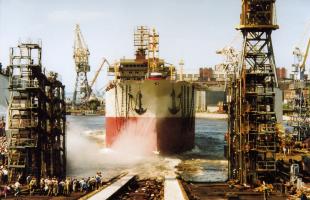 Admiralty Shipyards. The launch of a ship.