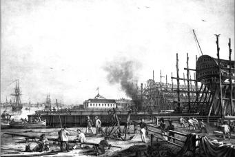 The Admiralty Dockyard. Lithograph by C.P.Beggrow from the drawing by K.F.Sabata and S.P.Shiflyar. 1820s.
