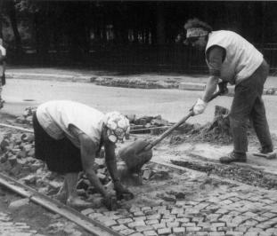 Laying of diabase pavement.