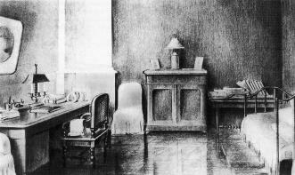 Кабинет М. Е. Салтыкова-Щедрина (Литейный просп., 60). Рис. Варгиной. 1880-е гг.