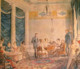 "Гостиная Олениных". Акварель неизвестного художника. 1820-е гг.