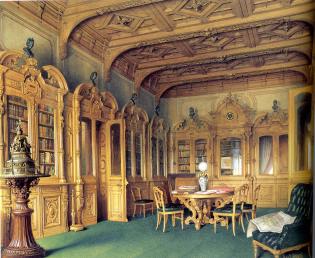 Library in the Palace of A.L.Stieglitz. Watercolour by L.Premazzi. 1869-72.