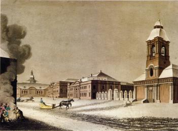 View of the Arsenal and Liteiny Dvor. Engraving by D.Clark and M.Duburg from the original drawing by Mornay. 1815.