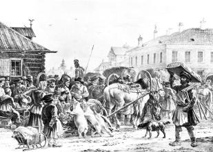 Yamskoy Market. Lithograph by A.O.Orlovsky. 1820.