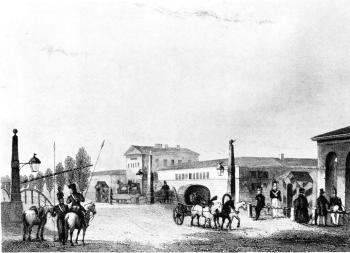 Moscow Entrance Way. Engraving by Gobert from the drawing by A.M.Gornostaev. 1834.