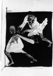 A. Bely. The Ableukhovs, the father and son. An illustration for the novel "Peterburg". The 1910s.