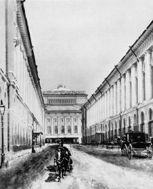 Театральная улица. Акварель неизвестного художника. Вторая половина XIX в.