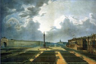 Consecration of the Alexander Column. Parade on August 30, 1834. By V.E.Raev. 1834.